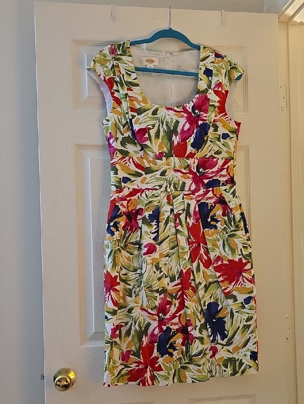 Talbots Floral Scoop-Neck Cap-Sleeve Dress in Multi Size 10